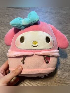 NWT Squishmallow Sanrio My Melody Pink Plush Hooded Doll Teal Bow Hello Kitty 8”
